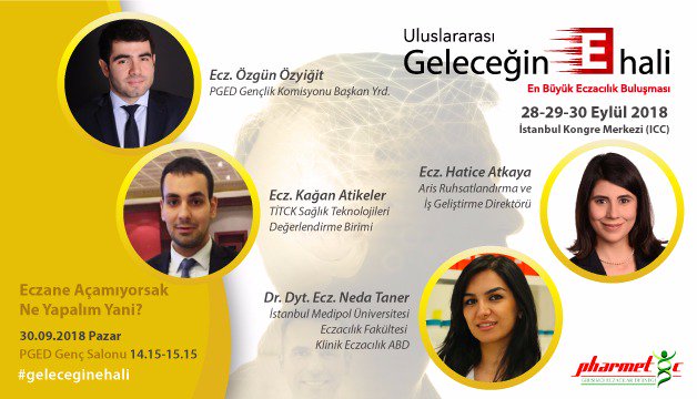 Pharmetic's tweet photo. 30 Eylül Pazar saat 14:15'de PGED Genç Salonu’nda Ecz.Özgün Özyigit’in moderatörlüğünde; Ecz.Hatice Atkaya, Uzm.Ecz.Kağan Atikeler, Dr.Dyt.Ecz.Neda Taner’in konuşmacı olduğu, “Eczane Açamıyorsak Ne Yapalım Yani?” oturumuna bekliyoruz. #geleceginehali #degisimsimdi #pgedgenc #ugeh https://t.co/hRmttv2s2f
