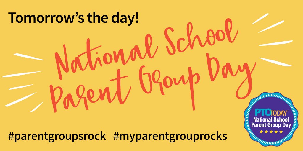 ptotoday's tweet photo. Don't forget! National School Parent Group Day is tomorrow! Give a shout out to your group using hashtags: #myparentgrouprocks and/or #parentgroupsrock. Plus, our contest w/ $500 prize for 1 group is running through end of day Sept. 27! https://t.co/iPQu6nVaIe https://t.co/c8gtUPzNPJ