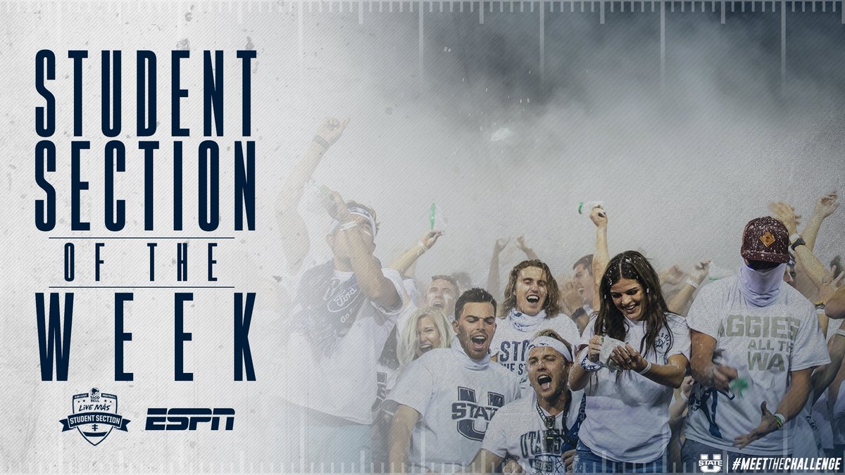 USUAthletics's tweet photo. YOU 👏 DID 👏 IT 👏

The @usuHURD named NATIONAL STUDENT SECTION OF THE WEEK ... presented by @ESPN and @tacobell. 

#AggiesAllTheWay
#beHURD https://t.co/Yej3fqAq2K