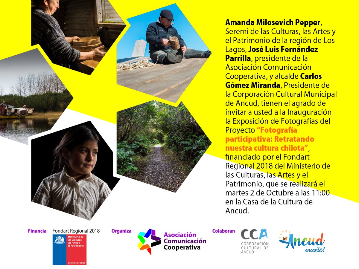 EscuelaTrasfoco's tweet photo. Inauguración Proyecto "Fotografía participativa: Retratando nuestra  cultura chilota" el 2 de Octubre a las 11:00 en la Casa de la Cultura de Ancud. https://t.co/mZjS9Ef81U
