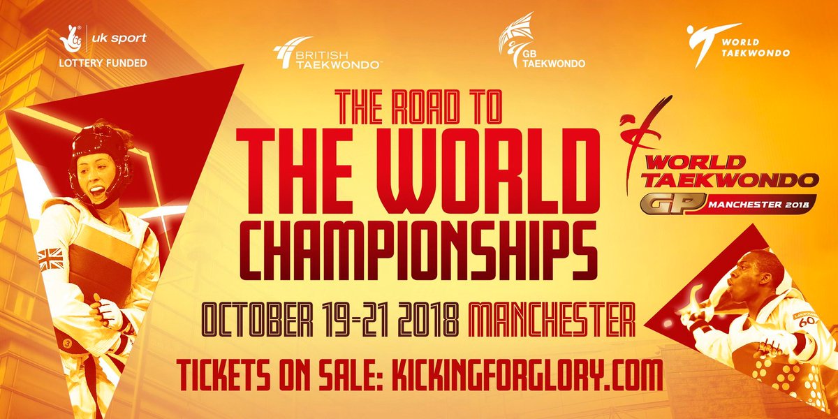 tkdworldwide's tweet photo. Road to the World. #kickforglory , Manchester, October 19 to 21, 2018. @TazegulServet #sevettazegul @crizmatri @WorldTaekwondo1 @Turkey @aysenurx @kicking4glory @GBTaekwondo @ScottishTKD @BritTaekwondo https://t.co/0vaTB5DrZU