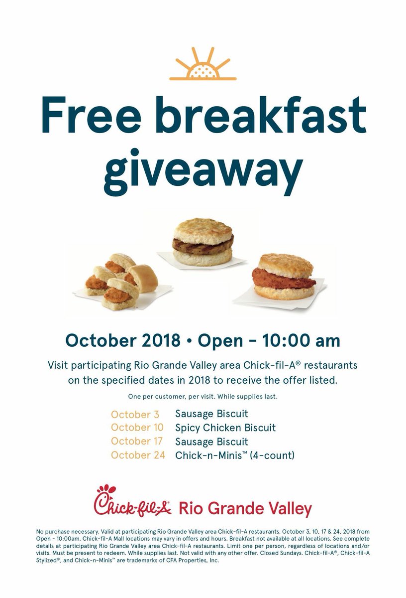 CFAPalmhurst's tweet photo. Free Breakfast Wednesday returns! Get ready to experience the fresh variety that’s changing mornings in the Rio Grande Valley! #CFAPalmhurst https://t.co/CWnrauAUC9