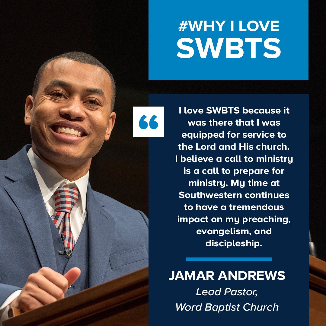 SWBTS's tweet photo. SWBTS Alum and Pastor of @wordbaptist Jamar Andrews on #WhyILoveSWBTS https://t.co/DtOdy4j1Im