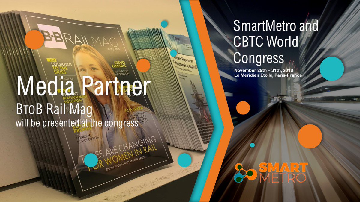 BtoBrail's tweet image. BtoBRail Media Partner with SmartRail World for the SmartMetro and CBTC World Congress – 29-31 October, Paris - FranceBtoB Rail Mag will be presented at the Congress.smartrailworld.com/events/smart-m…