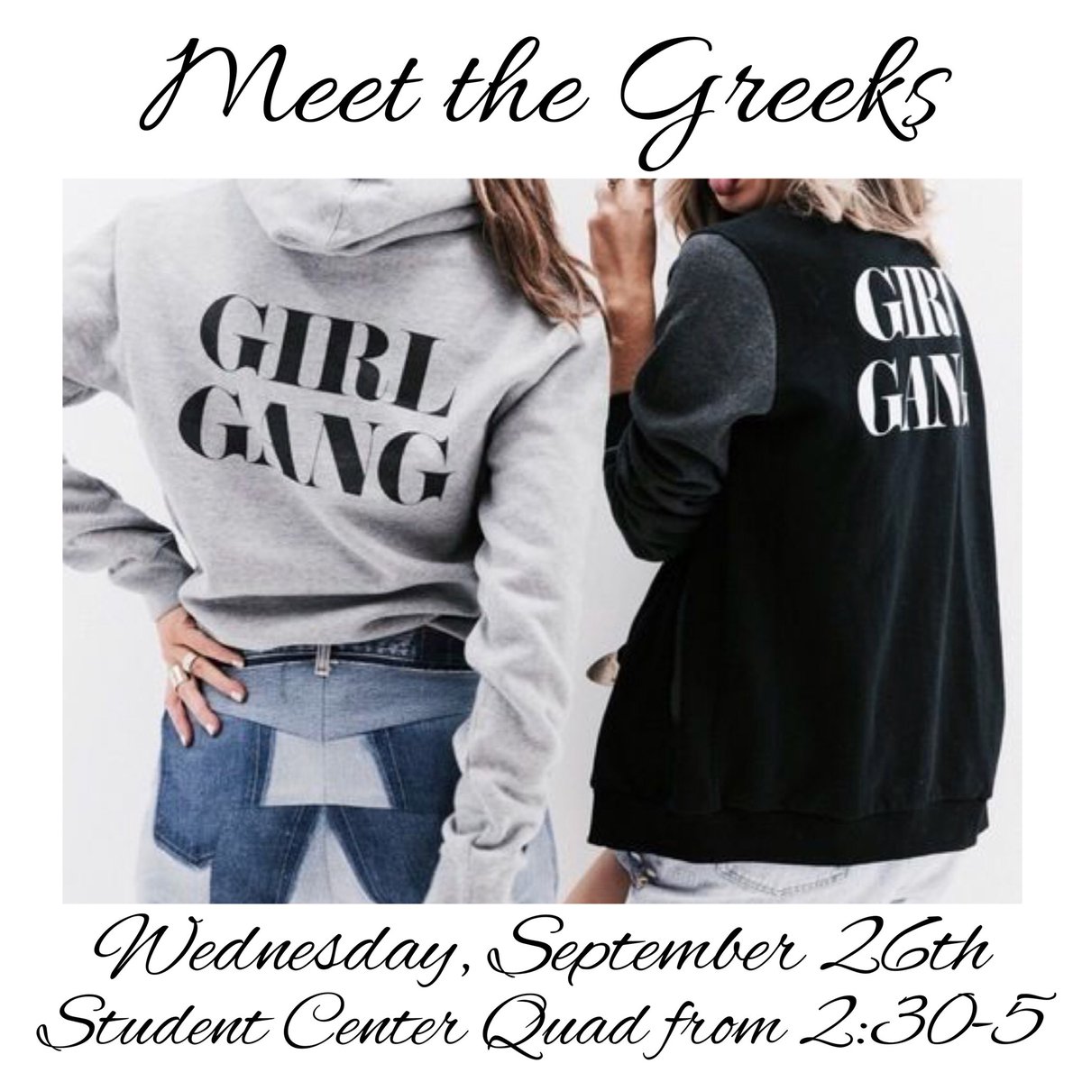 TriSigmaZK's tweet photo. Find the sisters of Tri Sigma at Meet the Greeks today in the Student Center Quad!!!! We will be there from 2:30-5 💜 https://t.co/qm3bGkGzd1