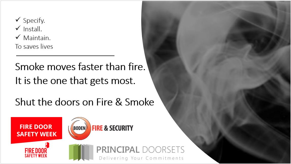 Principaldoors1's tweet photo. @FDSafetyWeek #FireDoorSafetyWeek 
Shut the door on fire and smoke
In partnership with @boden_fire and @Principaldoors1 https://t.co/C3rRQmWaeq