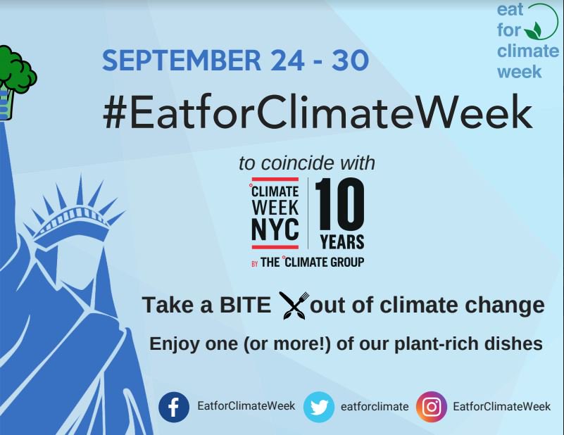 HelenRosenthal's tweet photo. Concerned about climate change? The food choices we make have a huge effect -- from arable land used, to fossil fuels needed for animal feed, to emissions from the animals themselves. Plant-based diets are better for us, and our precious planet. #ClimateWeekNYC @eatforclimate https://t.co/ZzOLdhPFX7