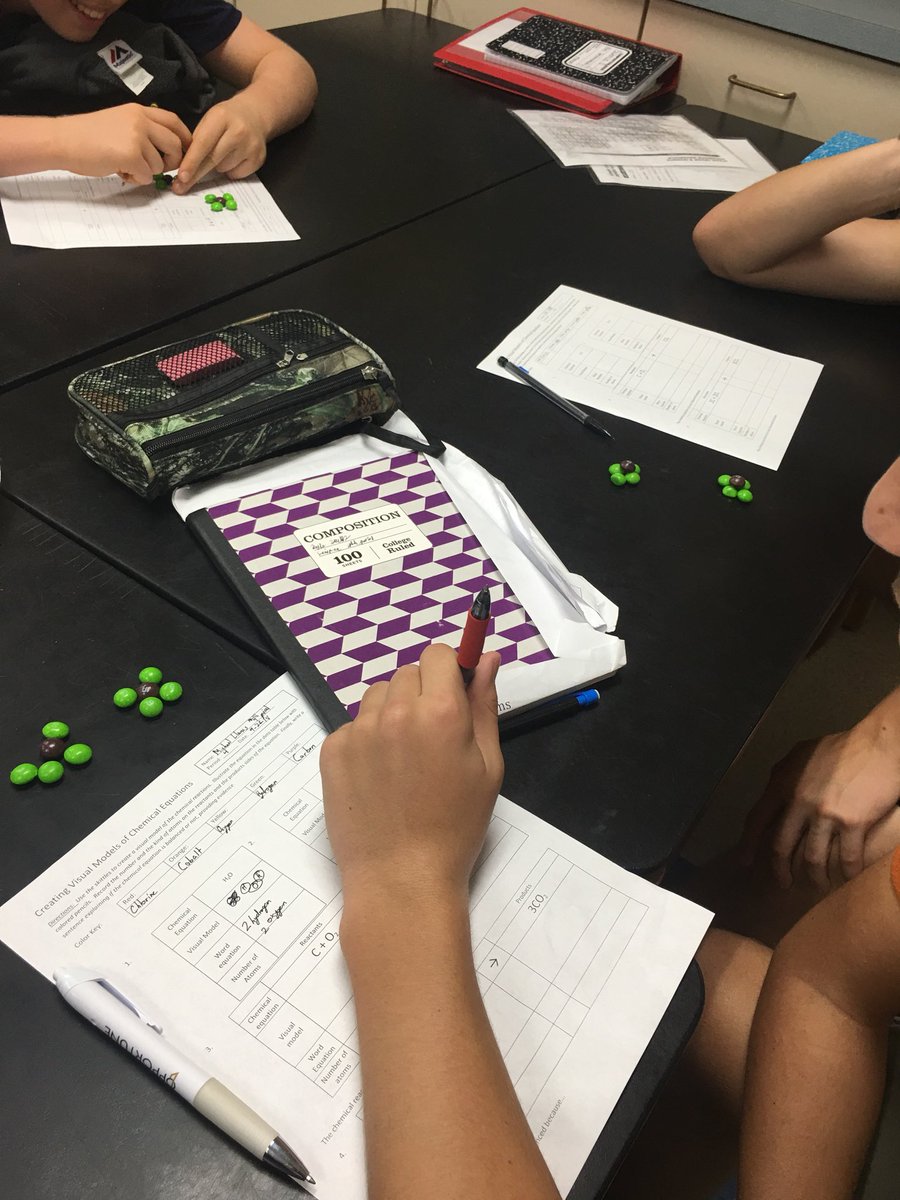 CoachKGreenwood's tweet photo. Creating Visual models of Chemical Equations in our Skittles Lab #atbrabham #countingatoms @BrabhamBobkats @MrsMatteBMS https://t.co/RrKT1uaw5S