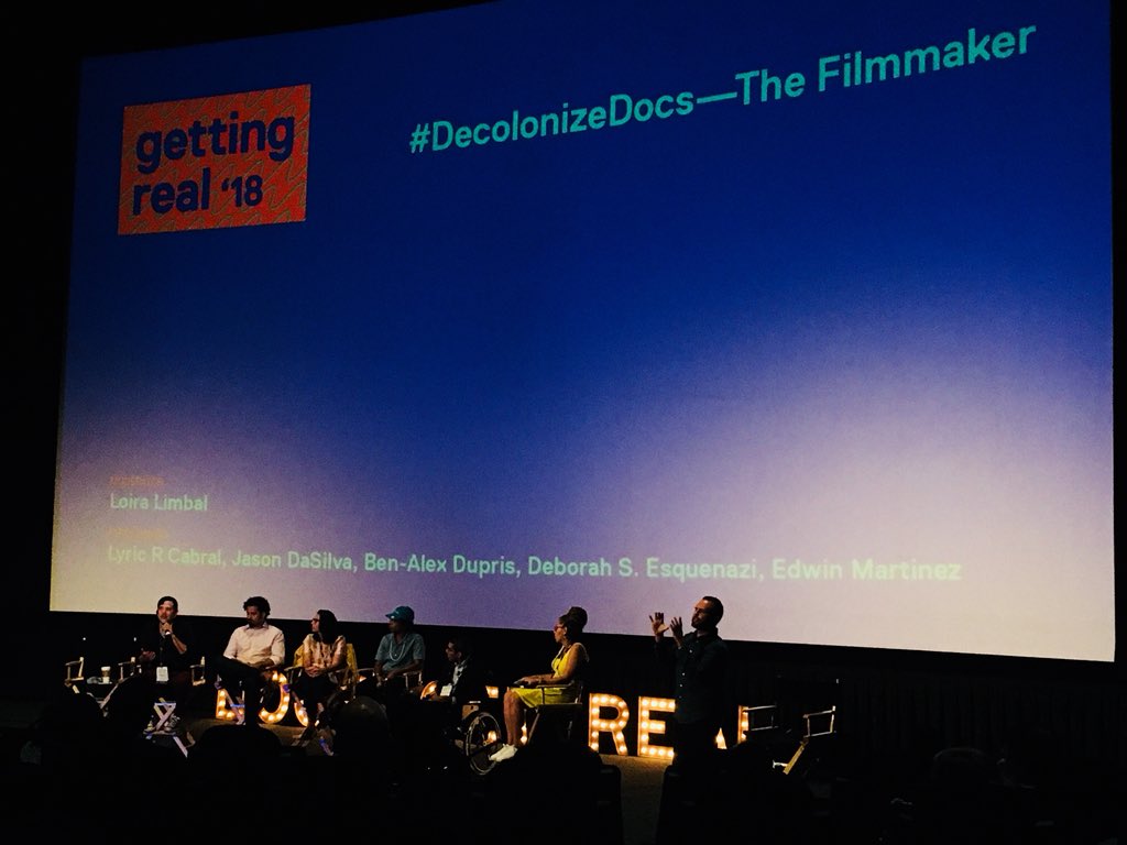 Lindsey_Dryden's tweet image. This panel today is kind of staggering in its talent and insight #DecolonizeDocs at #DocsGetReal feat. @DJLaylo @LyricCabral Deb Esquenazi Jason DaSilva @benalexdupris Edwin Martinez. “If this isn’t the hardest thing you’ve ever done then you’re not really doing it.” ~ EM @IDAorg