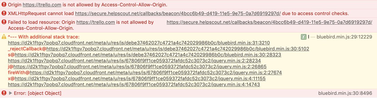 dignoe's tweet photo. @trellosupport @helpscout Looks like the Beacon isn't allowed by Access-Control-Allow-Origin. Form is on https://t.co/r3XuJIV27G. https://t.co/xD4z7ZnDdI