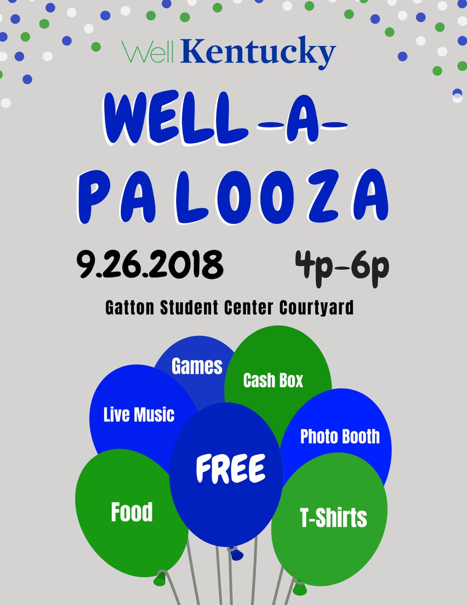 UHSPaws's tweet photo. Well-A-Palooza is happening TODAY!! Stop by the WellHut when you get there & grab your backstage pass! It will be your ticket to free food, t-shirts, prizes, & more! #WellKentucky #WellnessWednesday #AllThingsWellness @UKMoneyCATS @UKSexperts @UKTakeAction @uksga @UKSHAC https://t.co/Ory20mIFnQ