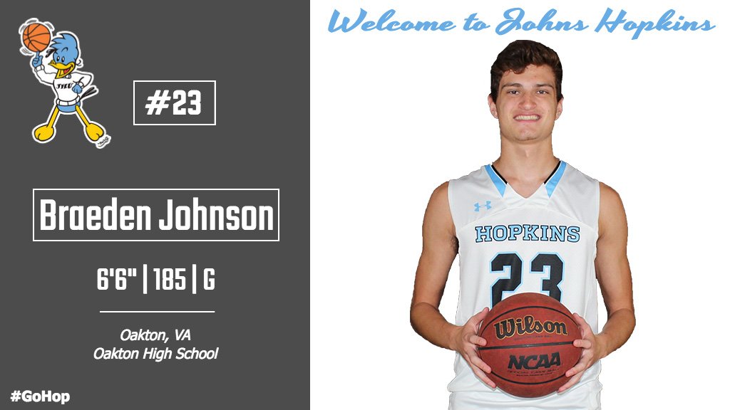 JHU_Basketball's tweet photo. It's Welcome Wednesday! Welcome to Braeden Johnson! #GoHop #CentConf #d3hoops https://t.co/kqD6fr7yWG