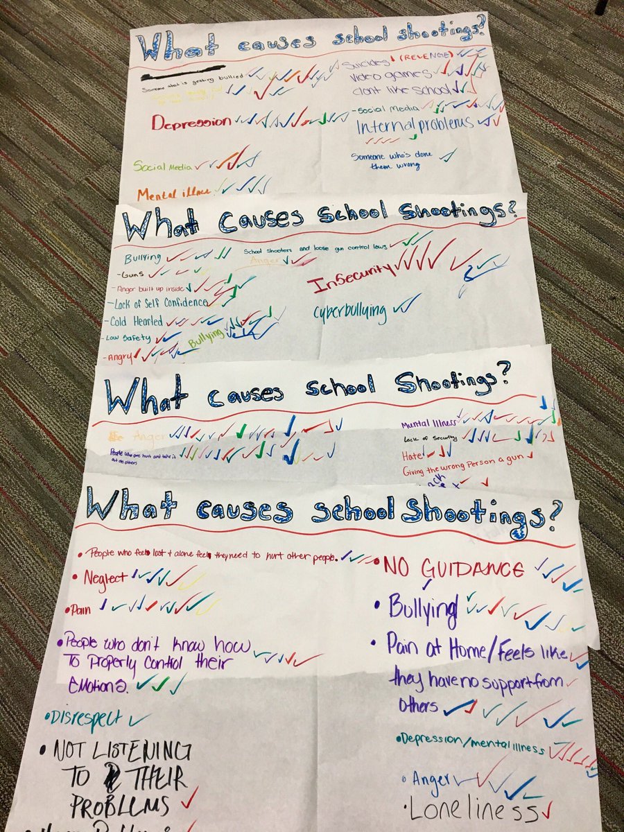 rvhdrama's tweet photo. What we can do to prevent violence?We read “Violent Ends” and had the tough conversations about school shootings. #RVReads2018 #blazerpride @rvhs https://t.co/djnUX2sAX7