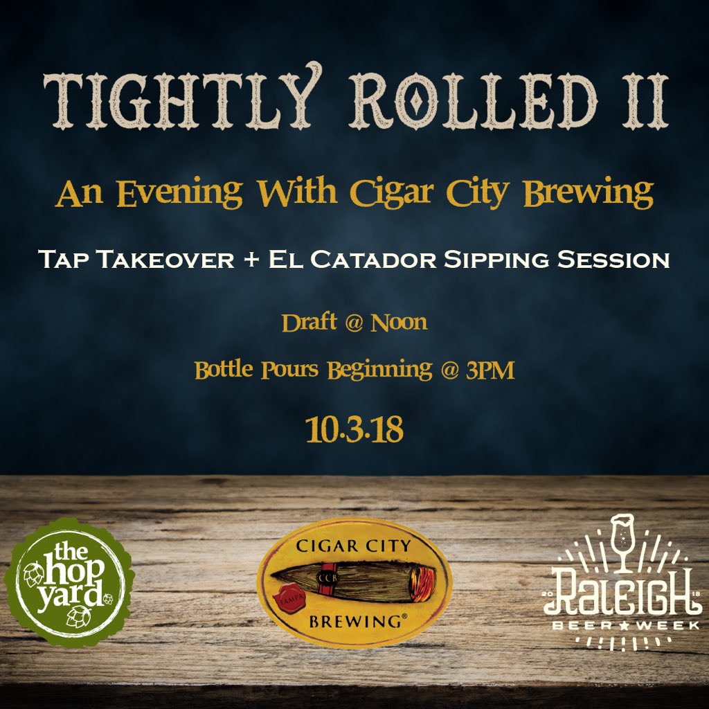 We think you'll want to be here for this. Can't wait to celebrate the beers of <a href="/CigarCityBeer/">Cigar City Brewing</a> for <a href="/raleighbeerweek/">Raleigh Beer Week</a> 2018! facebook.com/events/4698262…
