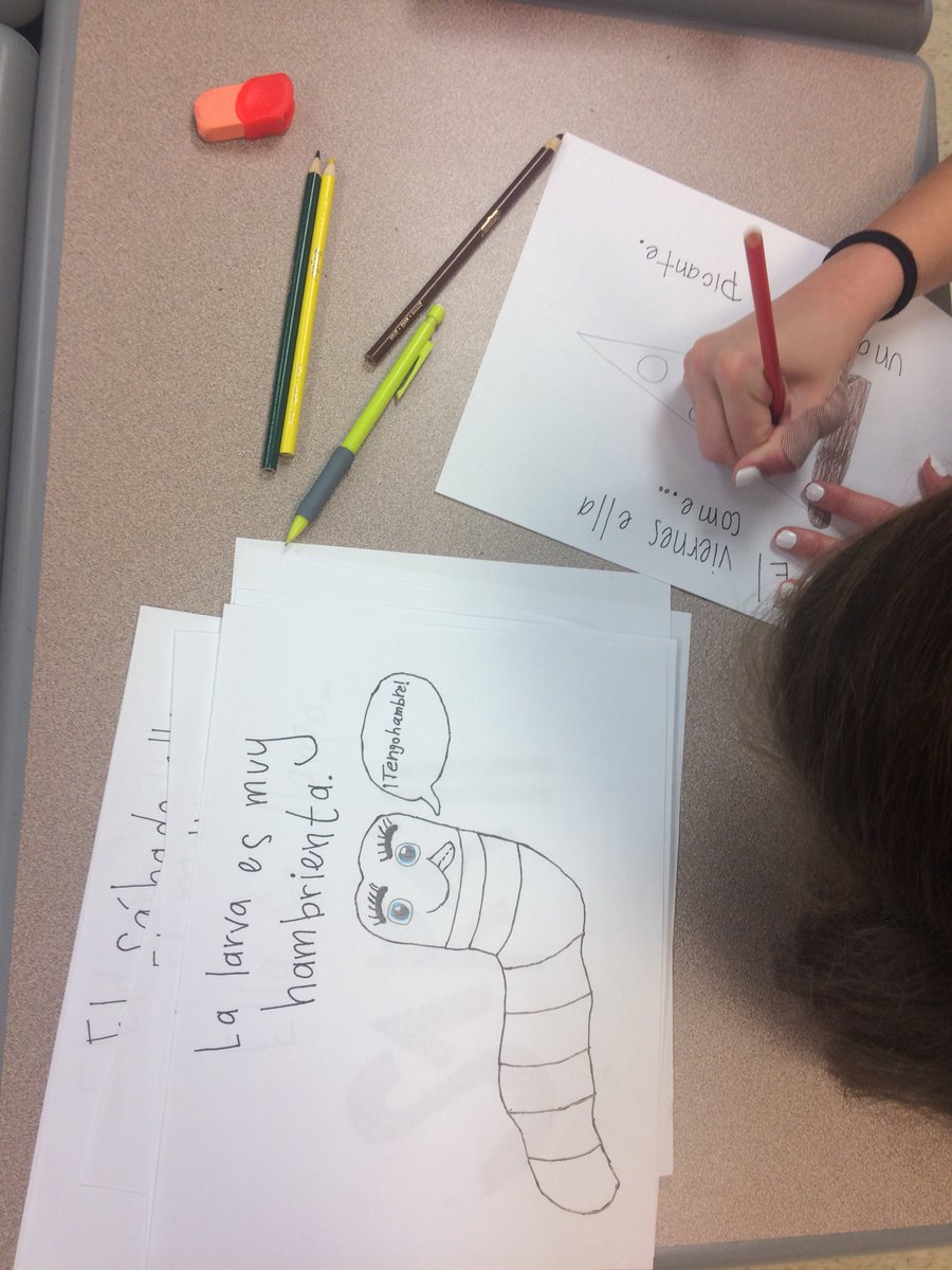 jennieborland's tweet photo. 8th graders taking pride in their work...they’re making Spanish recreations of Eric Carle’s The Very Hungry Caterpillar. Can’t wait to see the finished products! #leadyourlearning #practicepride https://t.co/nllNUPcA3h