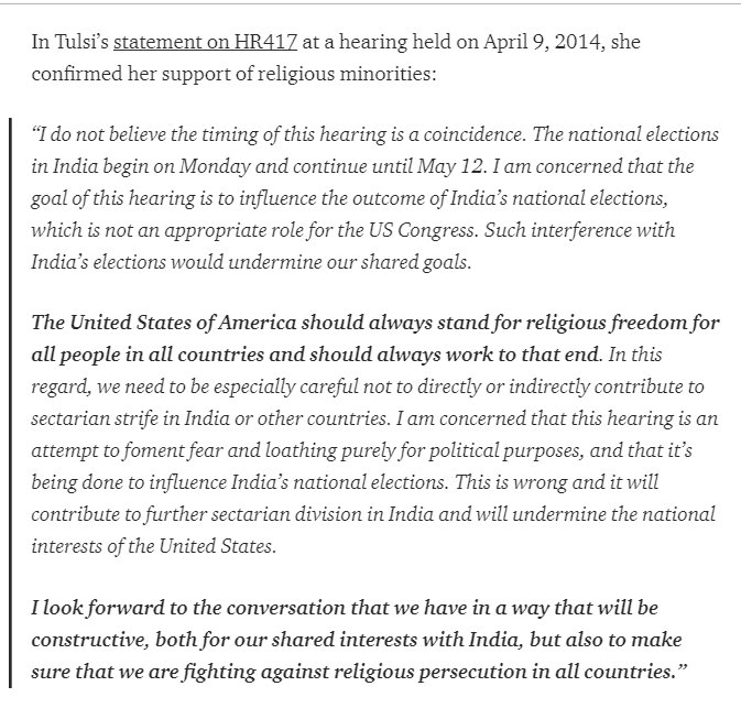@investigate3112 @im_PULSE @jimmy_dore @franifio @TulsiGabbard The resolution referred to, HR417, was opposed by other stalwart supporters of better treatment of religious minorities like Mike Honda & Ed Royce as well because it would interfere with India's national election. Watch/read her statement on it youtube.com/watch?v=4kWm2a…