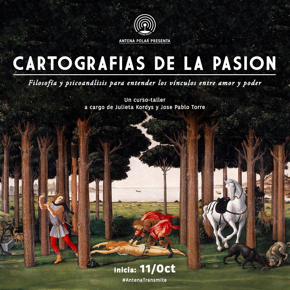 Nuevo #taller en <a href="/AntenaPolar/">Antena Polar</a>!

CARTOGRAFÍAS DE LA PASIÓN
#Filosofia y #psicoanalisis para entender los vínculos entre #amor y #poder

Inicia: 11/Octubre
Inscripciones: bit.ly/cartografiasde…
#AntenaTransmite