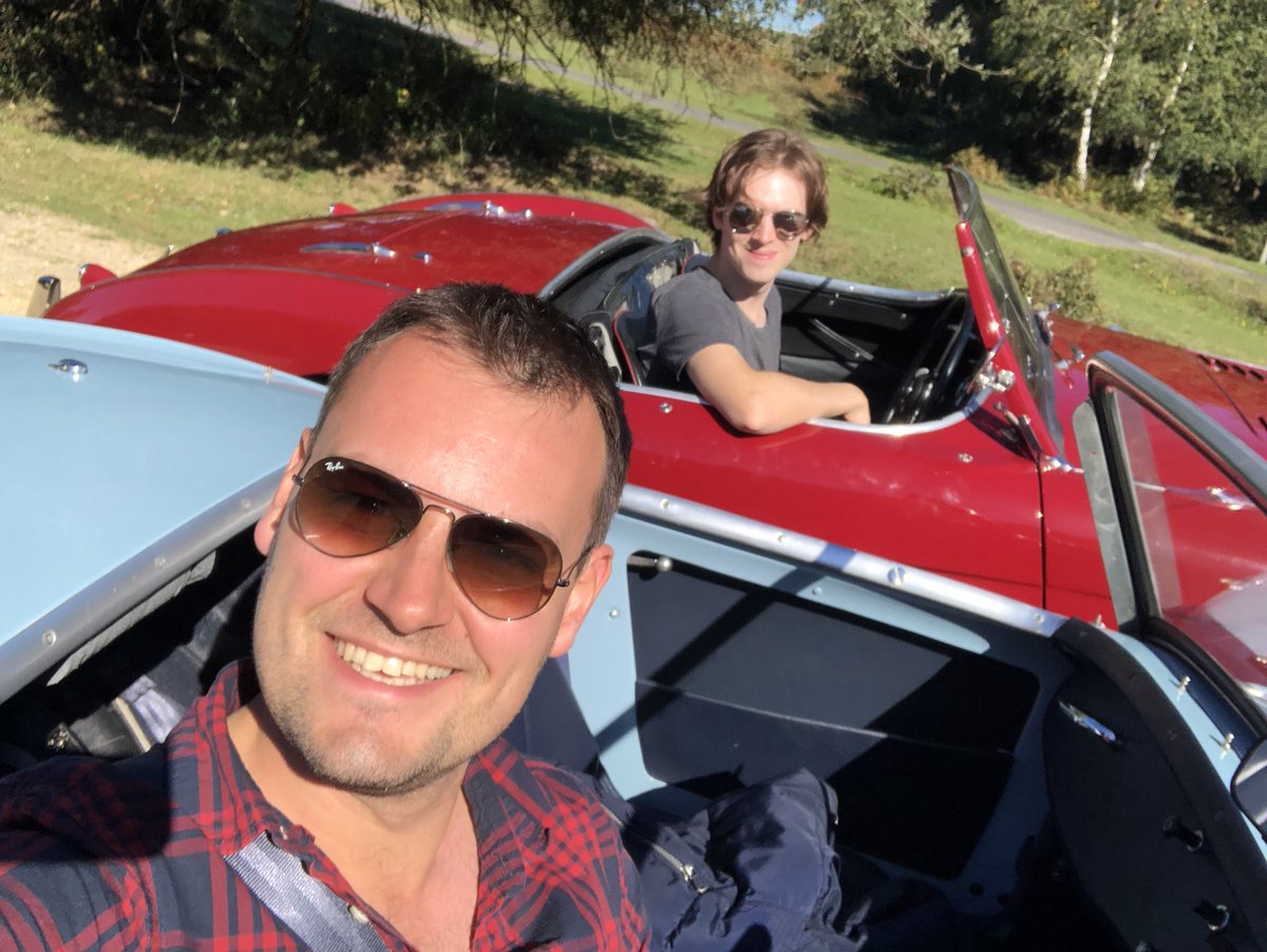 chrishope86's tweet photo. That face you make when driving a Frogeye Sprite (@charliecaldwood is enjoying his Healey 100M too). Both in @ClassicCarWkly soon! 🐸😍😄 https://t.co/FzHDSLKFKc