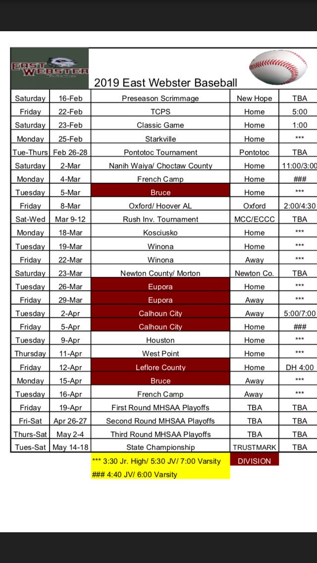 ewhbaseball's tweet photo. 2019 East Webster Baseball Schedule https://t.co/wP3dbrg0QO