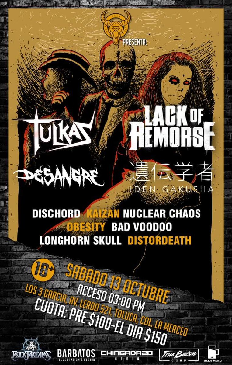 metalcircustv's tweet photo. Un cartel enorme exclusivo para 100 afortunados que levanten primero la mano. @TulkasThrashMX @LackOfRemorse @dischordccs @kaizanband @nuclearchaosmx @OBESITYband @BadVoodoomx #Distordeath #Longhornskull #Desangre ¡por solo 100 pesos! Es una gangota. https://t.co/F5hkfS43zg