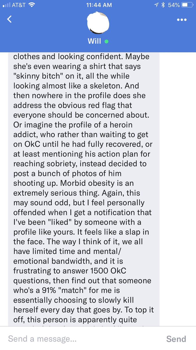 charliebrazen's tweet photo. Today in #datingwhilefat sad white boy is deeply offended that fat people are out here shamelessly dating. How dare us. https://t.co/mnks9Z3zy7
