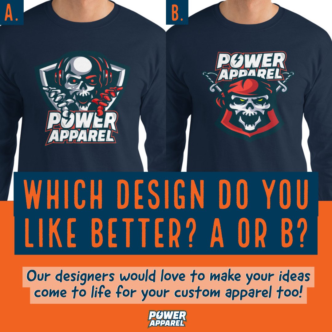 powerapparelca's tweet photo. Which #tshirtdesign do you like better? A or B? 
Our designers love to bring your ideas to life for your #custom #apparel!
#customapparel #powerapparel #customdesign #tshirtprinting #teeshirts #yourideasonclothes #customclothing #customapparel #corporateapparel #businessapparel https://t.co/Gq2qtFJqmA