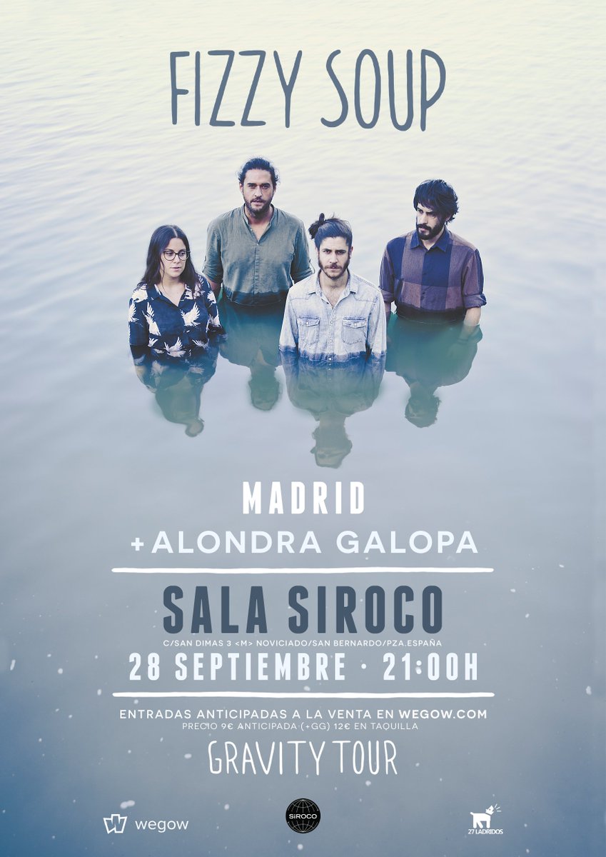 Mañana tienes una cita en <a href="/SirocoSala/">Sala Siroco</a> con los directos de <a href="/FizzySoup/">Fizzy Soup</a> y <a href="/alondragalopa/">Alondra Galopa</a> 
#GravityTour
🎫👉 bit.ly/fizzyalondra