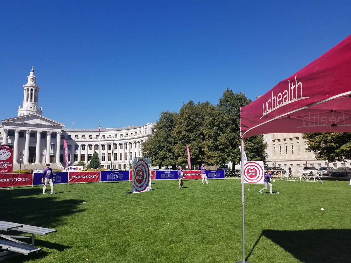 CivicCenterPark's tweet photo. Happening Now! Come grab some delicious food truck grub & swing to win @Rockies tix, free lunch, gift cards & more with the Colorado Rockies & @uchealth Wiffle Ball Challenge! Until 2pm #CivicCenterEATS #CCEATS Civic Center Park https://t.co/vzwNqtiqxI