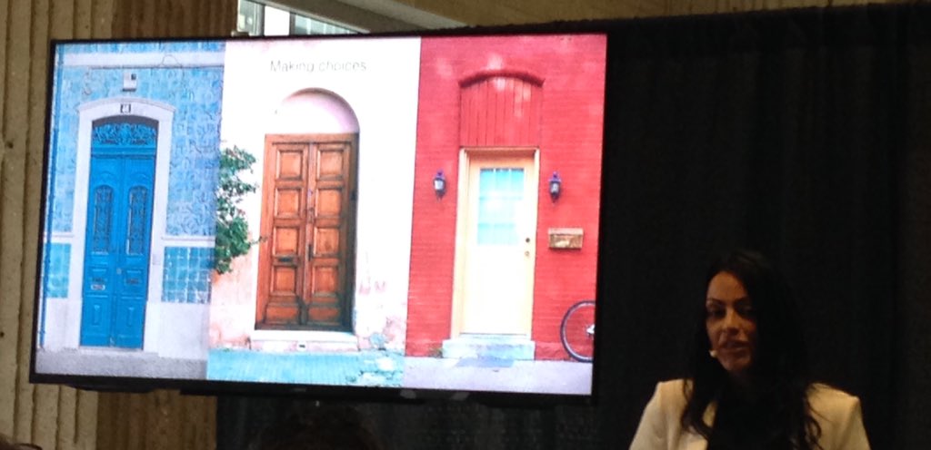 Paula_CSR_SCMP's tweet photo. 3 doors? Open them all, go in and grab the opportunities. Dialogue with the unknown: process towards better decision making #ImInMTL #InfluenceMTL https://t.co/bc28xaS4jg