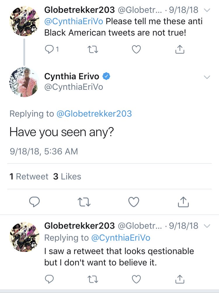 Cynthia Erivo quietly acknowledged people's concerns with her befriending & defending Luvvie and endorsing/amplifying anti-African-American beliefs. Her response: avoid answering directly & invite Luvvie to her movie premiere on Saturday.Disappointing  #HarrietDeservesBetter