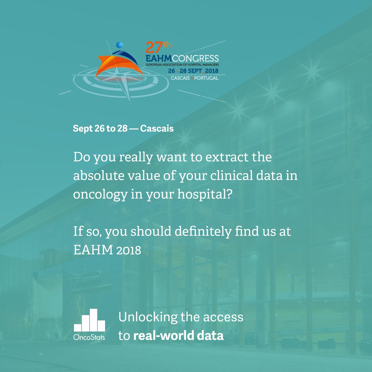 Do you really want to extract the absolute value of your clinical data in oncology in your hospital? If so, you should definitely find us at #EAHM2018 these days.

website: eahm-cascais2018.com

See you there :)