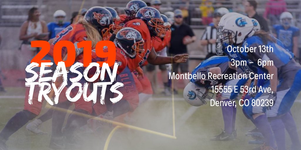 MHBlazeFootball's tweet photo. Mile High Blaze announces 2nd Tryout date of Oct 13th!Come show us how much heart you have, how much passion you have and how bad you want to be a part of our team/family! #WFA #wfafootball #wfanews #Football #Denver #nojokefootball #Womenstacklefootball #denverthingstodo https://t.co/5WpmlF1VMs