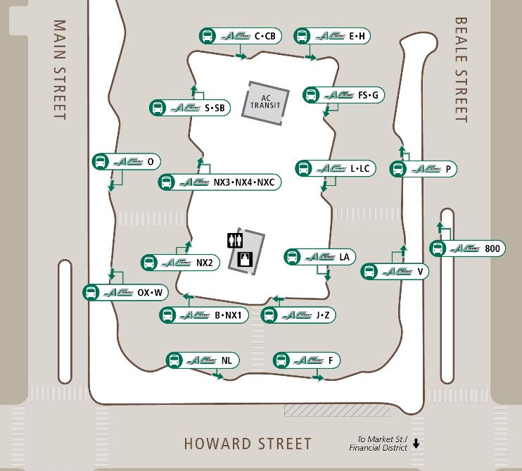 Here’s a basic map of the Temporary Transbay Terminal, in case you need it. Public restrooms are available, but no <a href="/BayAreaClipper/">Bay Area Clipper</a> add-value machines, which were removed in August. Auto-load is your friend. ow.ly/f4Bh30lZdR6