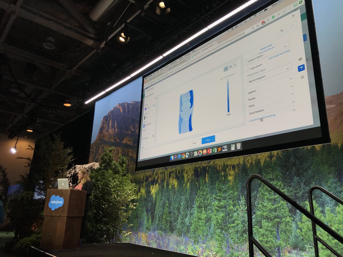 crmsalesgem's tweet photo. And now we have a #baconforce custom geoJSON map at the Admin Theatre! Yes, you can learn to build custom maps like these with @SForceAnalytics - open up a new analytics skill set today at @Dreamforce with @trailhead! #DF18  #111Minna #sforceanalyticsedge https://t.co/v5cq7utF2D