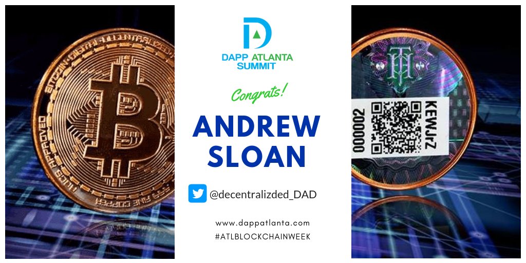 Took us a minute to track down last week's winner, but congrats to <a href="/DecentralizedD1/">Decentralized_DAD 🇺🇸⚡️🥊🏋️</a> for winning last week's <a href="/coldstoragecoin/">Blockchain Mint</a> and ticket draw! 

ONE MORE DRAWING on Friday! FOLLOW US and SHARE THE PINNED TWEET to enter! See you Saturday! dappatlanta.com

#ATLBLOCKCHAINWEEK