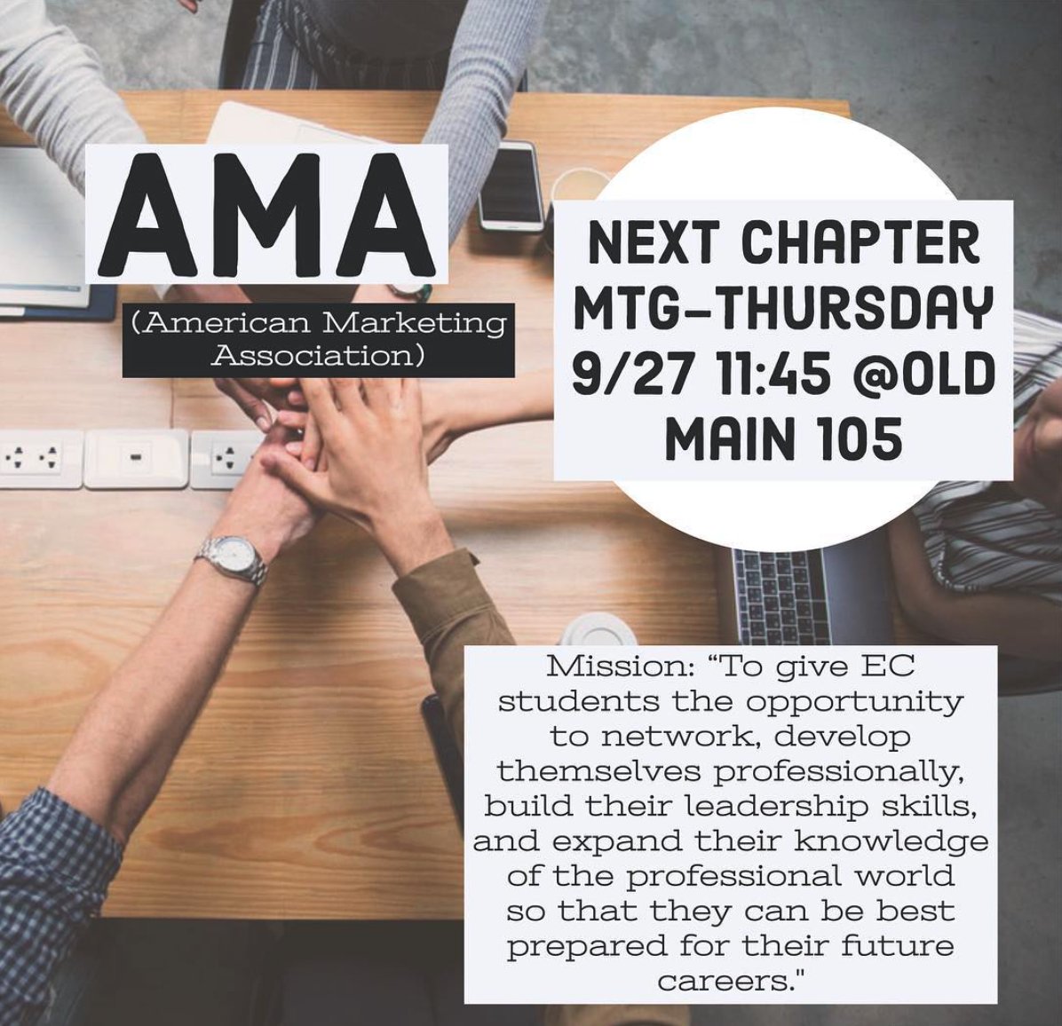 ec_ama's tweet image. Come check out AMA tomorrow at our chapter meeting and see whats going on! Remember you DON'T have to be a marketing major to come join the fun!!!