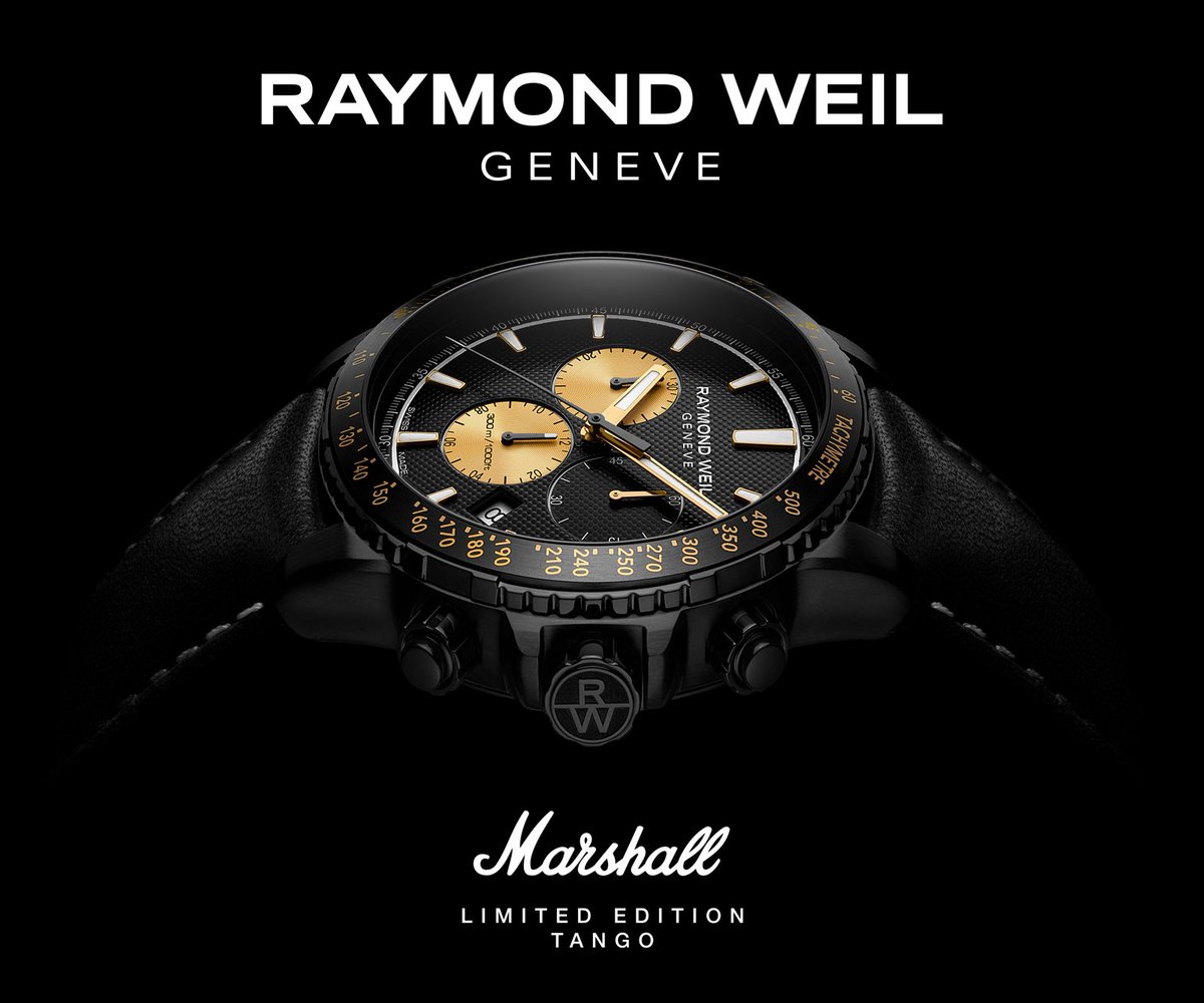 raymondweil's tweet photo. Discover the TANGO @marshallamps Limited Edition Chronograph ft. a 43mm black PVD steel case, gold-plated panda sub-dials inspired by the amps sound buttons and a Swiss quartz movement. Only 1,000 pieces worldwide. Learn more: https://t.co/qTXJ3y6qUV #RWMarshall #raymondweil https://t.co/iWUJlUneS2