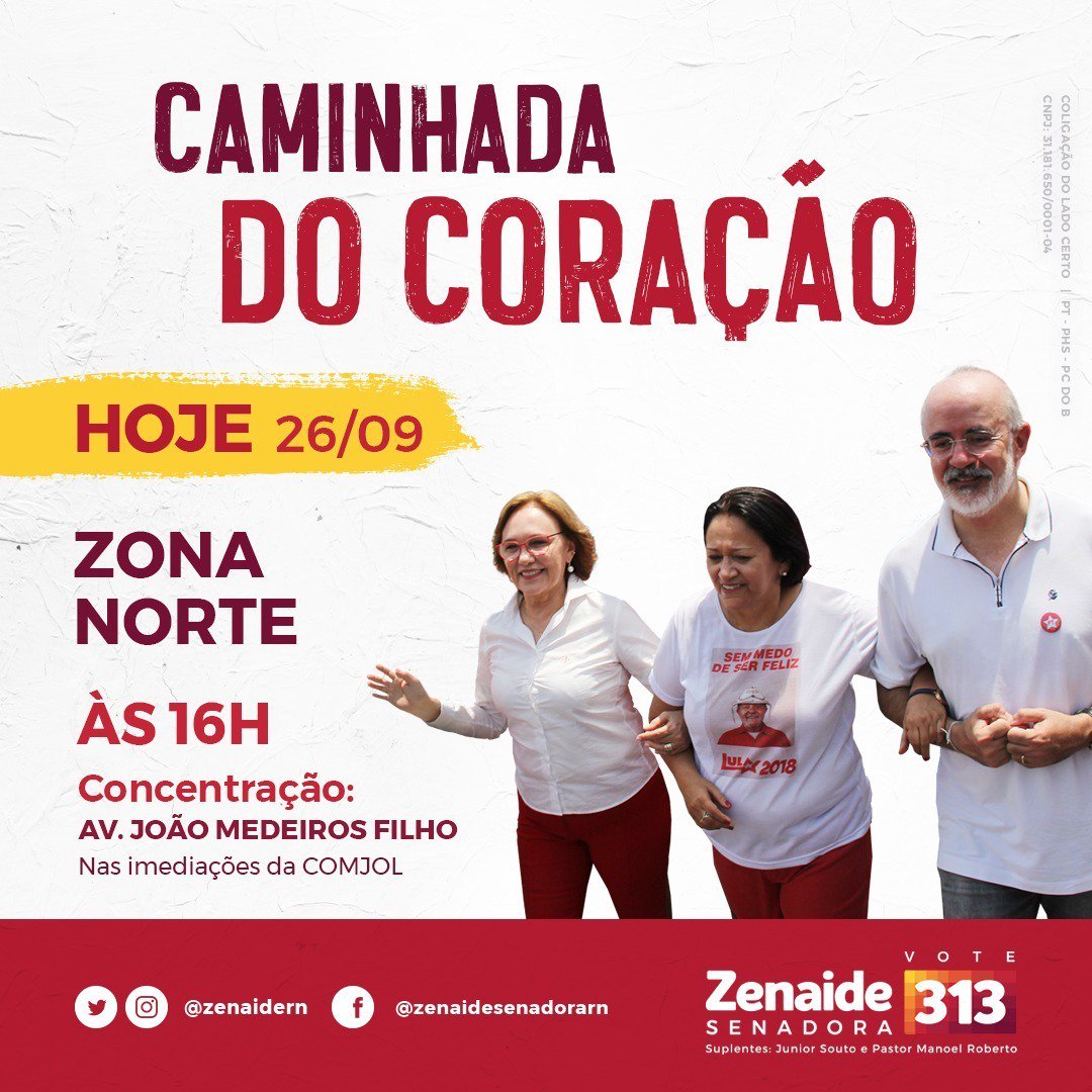 zenaidern's tweet photo. Alô, Zona Norte!
Hoje tem Caravana do Coração com Zenaide, Fátima e Alexandre 🚩
Avise a todo mundo e participe! ✌
#ZenaideSenadora #Zenaide313 #Vote313 #AsenadoraQueOpovoQuer #SenadoraDeFátima #SenadoraDeHaddad #SenadoraDeLula https://t.co/0vwVBAY0JQ