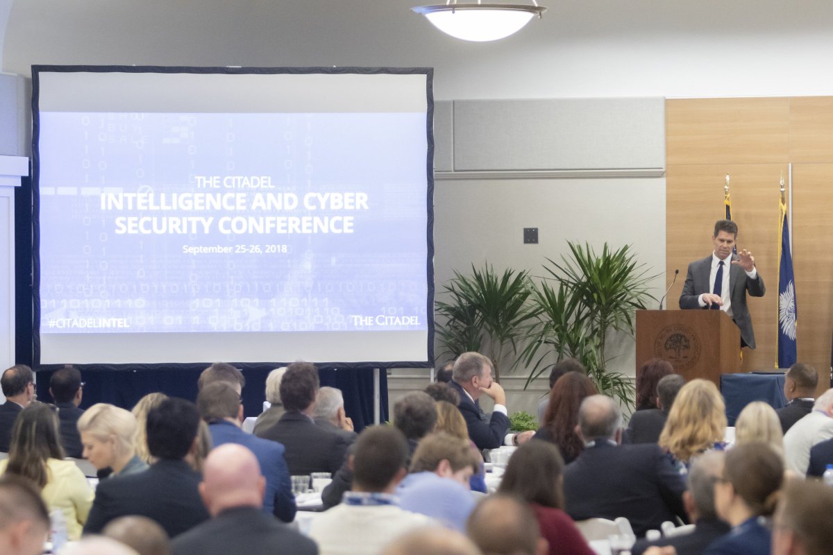 FBI's tweet photo. Yesterday, #FBI Deputy Director Bowdich gave a keynote address at the 2018 Citadel Intelligence &amp; Cyber Security Conference @Citadel1842 in Charleston, SC. He spoke about the FBI's priorities &amp; the challenges we face today. Full speech: https://t.co/x3UDTJ4ie4 #CitadelIntel https://t.co/dhJkSdEZ9J