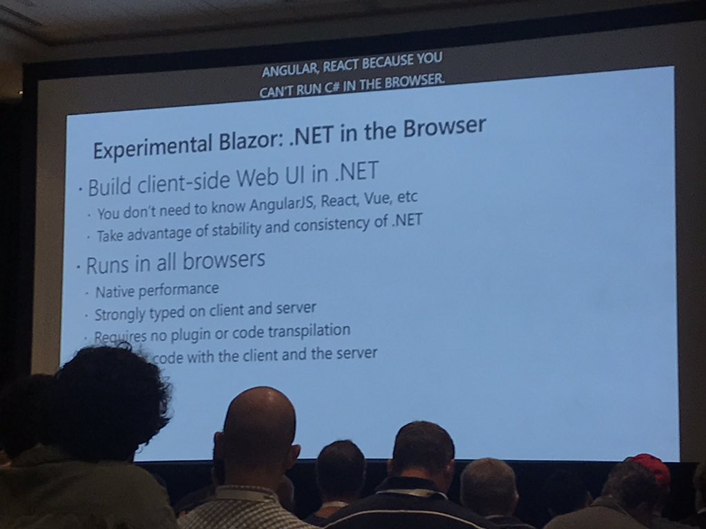 Snyhde's tweet photo. #Blazor wow, just wow #msignite2018 #dotnet thanks @shanselman @coolcsh https://t.co/2e39uPHoii