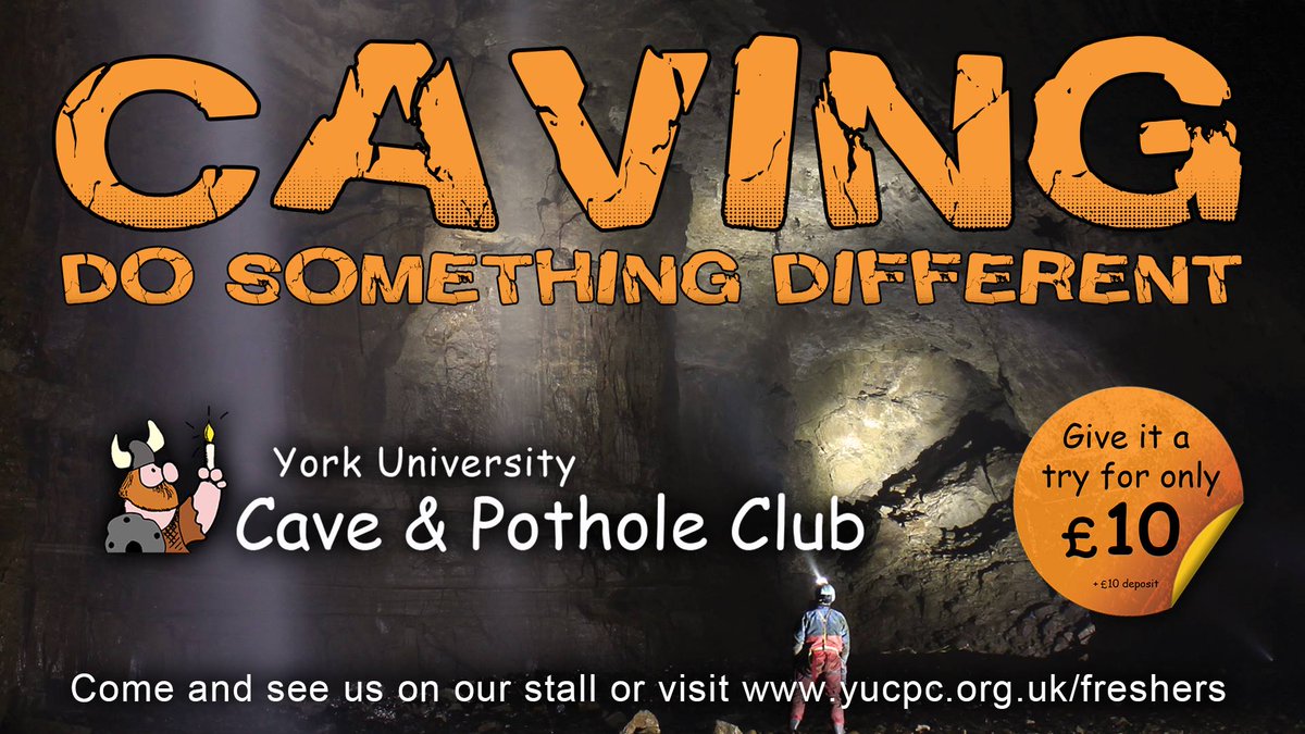 Come and join us this Saturday at Freshers Fair. You'll find our stall in the sports hall, come and have a chat! #YUSU #YorkCavers #Caving