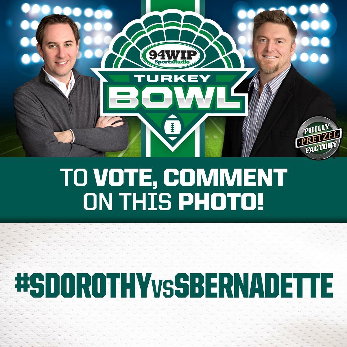 StDorothySchool's tweet photo. Use the hashtag #sdorothyvssbernadette anywhere on Twitter or Instagram to get votes for our Turkey Bowl game to be broadcast live on-air @SportsRadioWIP  on Thanksgiving! https://t.co/ZJTKfPYBZN
