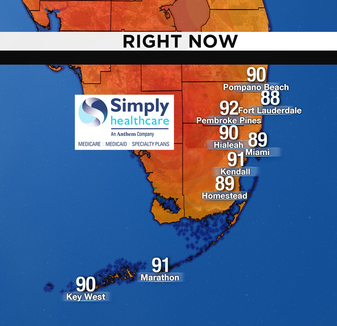 It's 2PM, here are south Florida's current temperatures. #BROWARD #MIAMIDADE #FLKEYS Presented by Simply Healthcare https://t.co/gkCW3UQ8d3