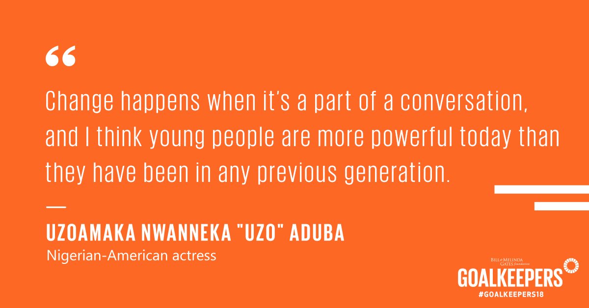 gatesfoundation's tweet photo. Change happens when we choose to invest in young people's potential. @UzoAduba #Goalkeepers18 https://t.co/xaTyBJd17U