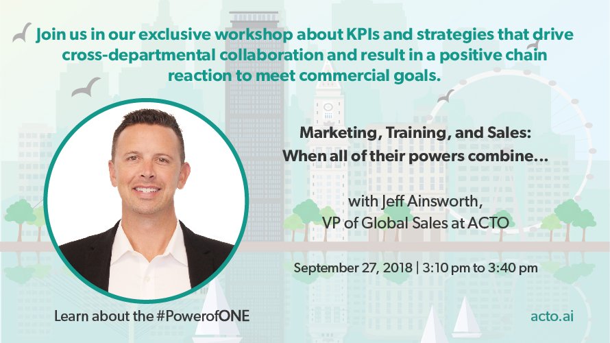 ACTOapp's tweet photo. What can happen when Sales, Marketing, Training and Compliance share KPIs?

At #FuturePharma, Jeff Ainsworth will speak about combining these powers. See you there at 3:10 pm.

#ACTO #LifeSciences #CommercializationCloud https://t.co/drVhnDHJpH