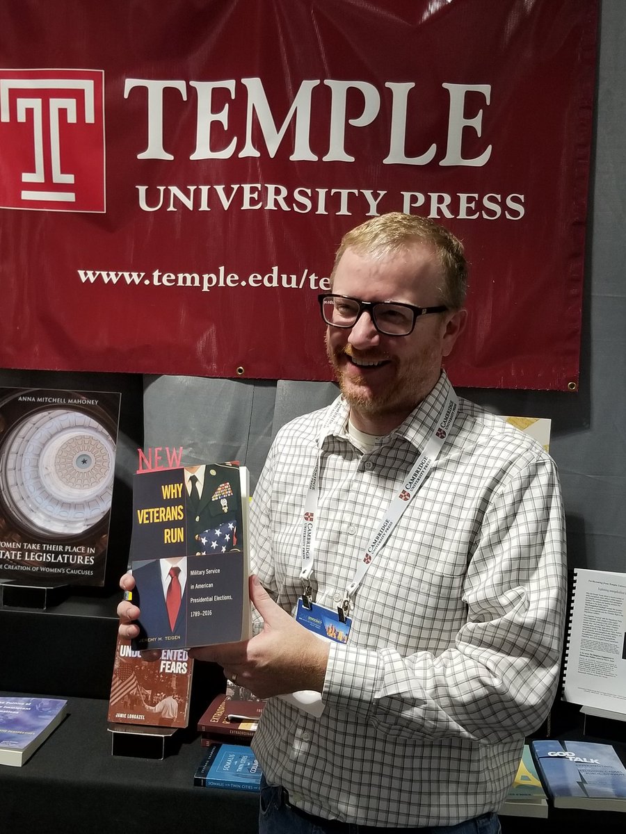 Congrats to @UTGovernment PhD Jeremy Teigen @ProfTeigen for his new book 'Why Veterans Run' with Temple @TempleUnivPress #apsa2018