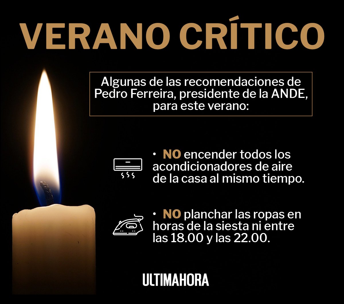 UltimaHoracom's tweet photo. #AndeTips 🤔Verano crítico: El presidente de la @ANDEOficial pide evitar planchar por la siesta 🌡️☀️
➡️ https://t.co/cEl20dAQU6 https://t.co/bqAI3gOXBQ