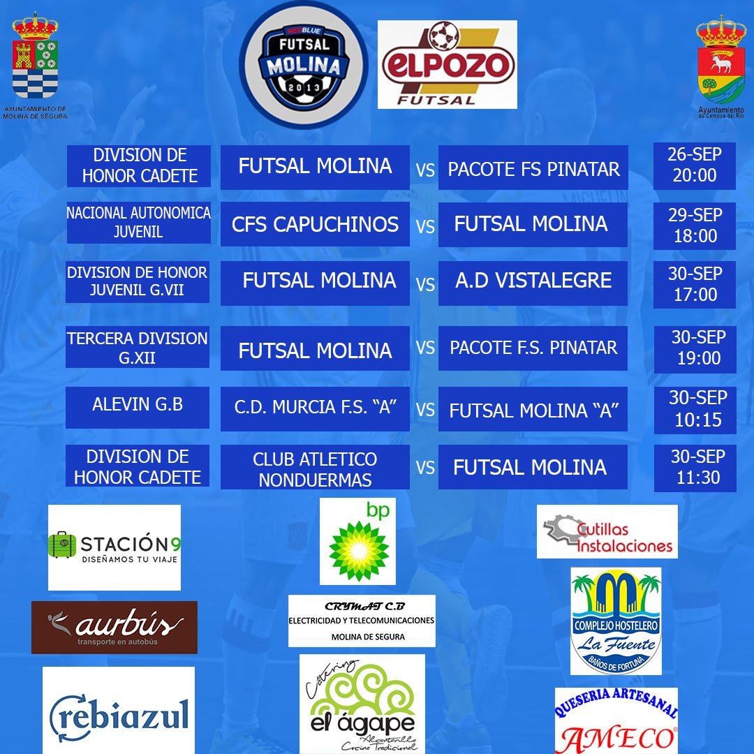 MolinenseFutsal's tweet photo. Calendario de partidos de esta semana. ¡¡VAMOS!! ⚽️💪 https://t.co/g6Z76tsOwj