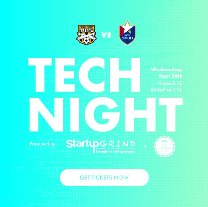 Thanks to <a href="/catchagency/">Catch Talent</a>, <a href="/Chas_Battery/">Charleston Battery</a> Battery is offering up some $10 tickets for #TechNight tonight! F R E E beer for anyone joining us and <a href="/StartupGrindCHS/">Startup Grind CHS</a>, so make sure you use the code 'TECH' at checkout ⚽🍻

Click here: buff.ly/2pqODo6

#HarborEC #Collision