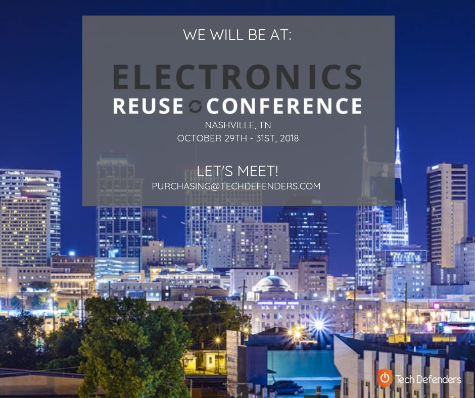 Tech_Defenders_'s tweet photo. Our sales team will be in Nashville, TN for the Electronics Reuse Conference from October 29th - 31st. If you are interested in doing business and would like to meet, contact us at purchasing@techdefenders.com.
#ElectronicsReuseConference #ERC2018 #meetup @eReuseConf https://t.co/U7xsPI0kak